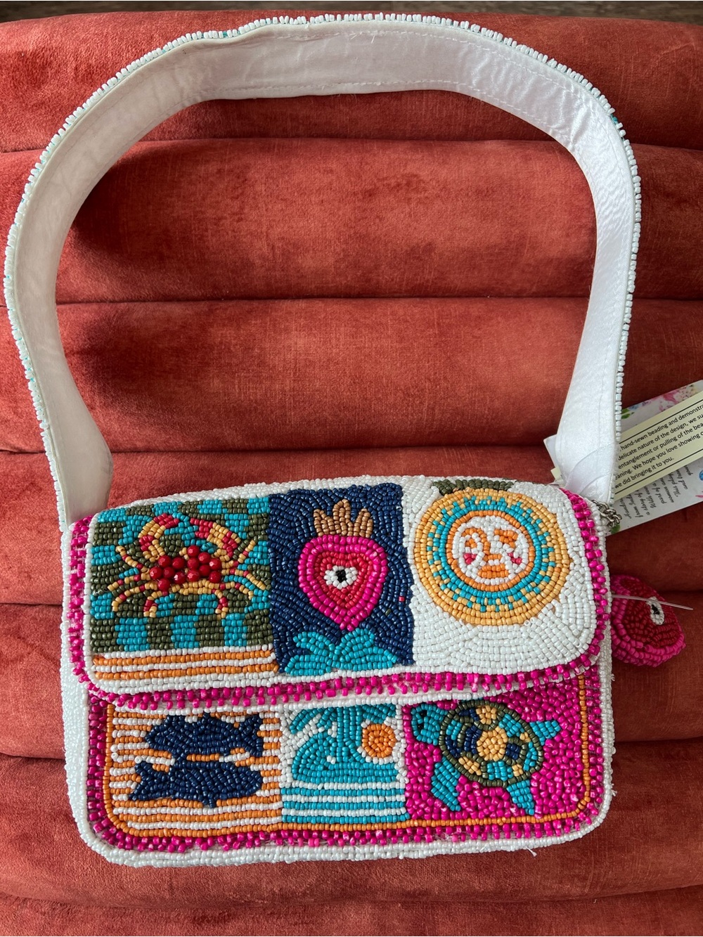 NWT Handcrafted in India Viral Beaded Shoulder Bag Evil Eye Turtle Crab Boho